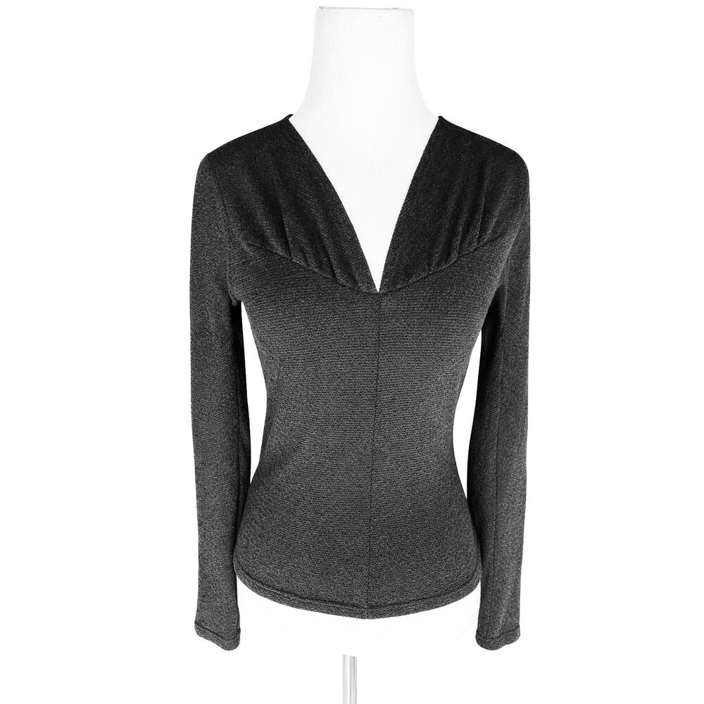Irene Van Ryb Wool Blend Top V Neck Fitted Long Sleeve Black Small Minimalist - Picture 2 of 7